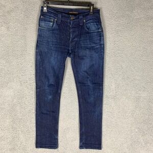 Nudie Jeans Grim Tim Jeans Mens 29 Dry Indigo Button Fly Stretch Organic‎ Cotton